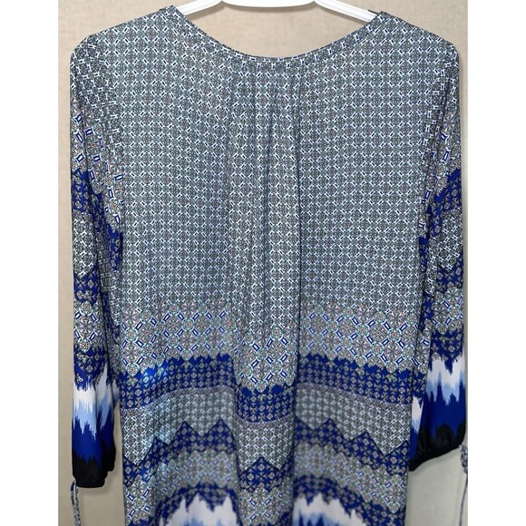 Zac & Rachel Womens Blue Multi-print 3/4 Sleeve Peasant Hi-Low Top Size Large - Picture 7 of 7